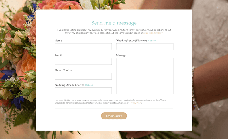 Screenshot of Becky Kerr Photography contact form