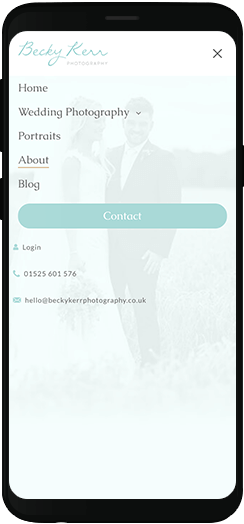 Becky Kerr Photography navigation on a mobile device