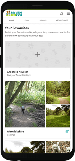 Driving with Dogs favourites list on a mobile device