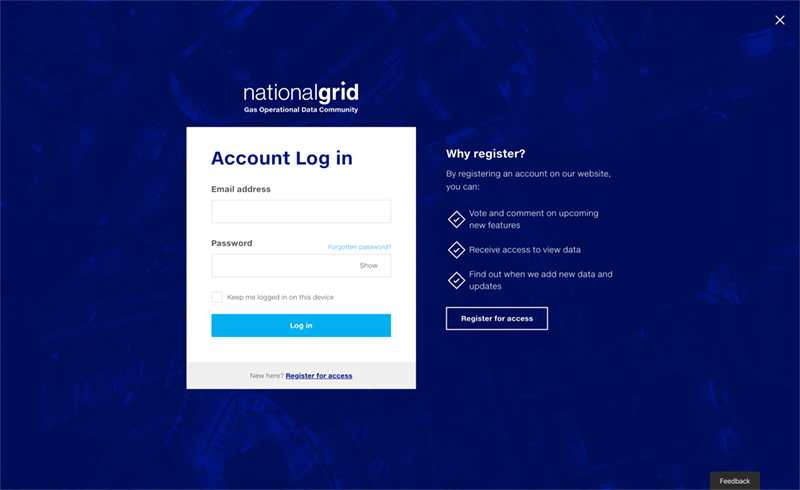 Screenshot of the National Grid Data Community login page