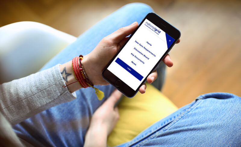 National Grid Data Community navigation on a mobile device