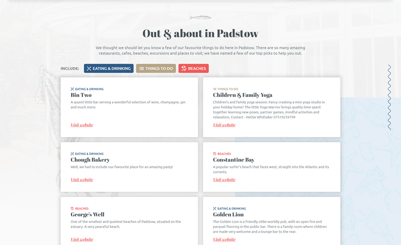 Screenshot of the discover padstow page on Padstow Breaks