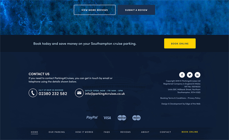 Screenshot of the Parking4Cruises footer