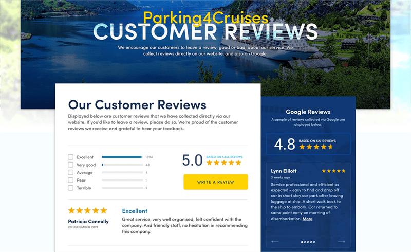 Screenshot of the Parking4Cruises reviews page