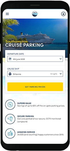 Parking4Cruises homepage on a mobile device