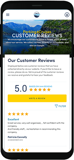 Parking4Cruises reviews on a mobile device