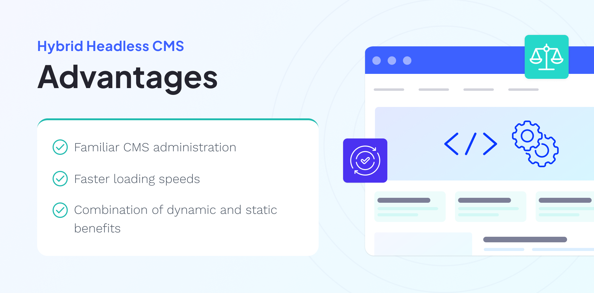 Inforgraphic showing the advantages of a hybrid headless CMS