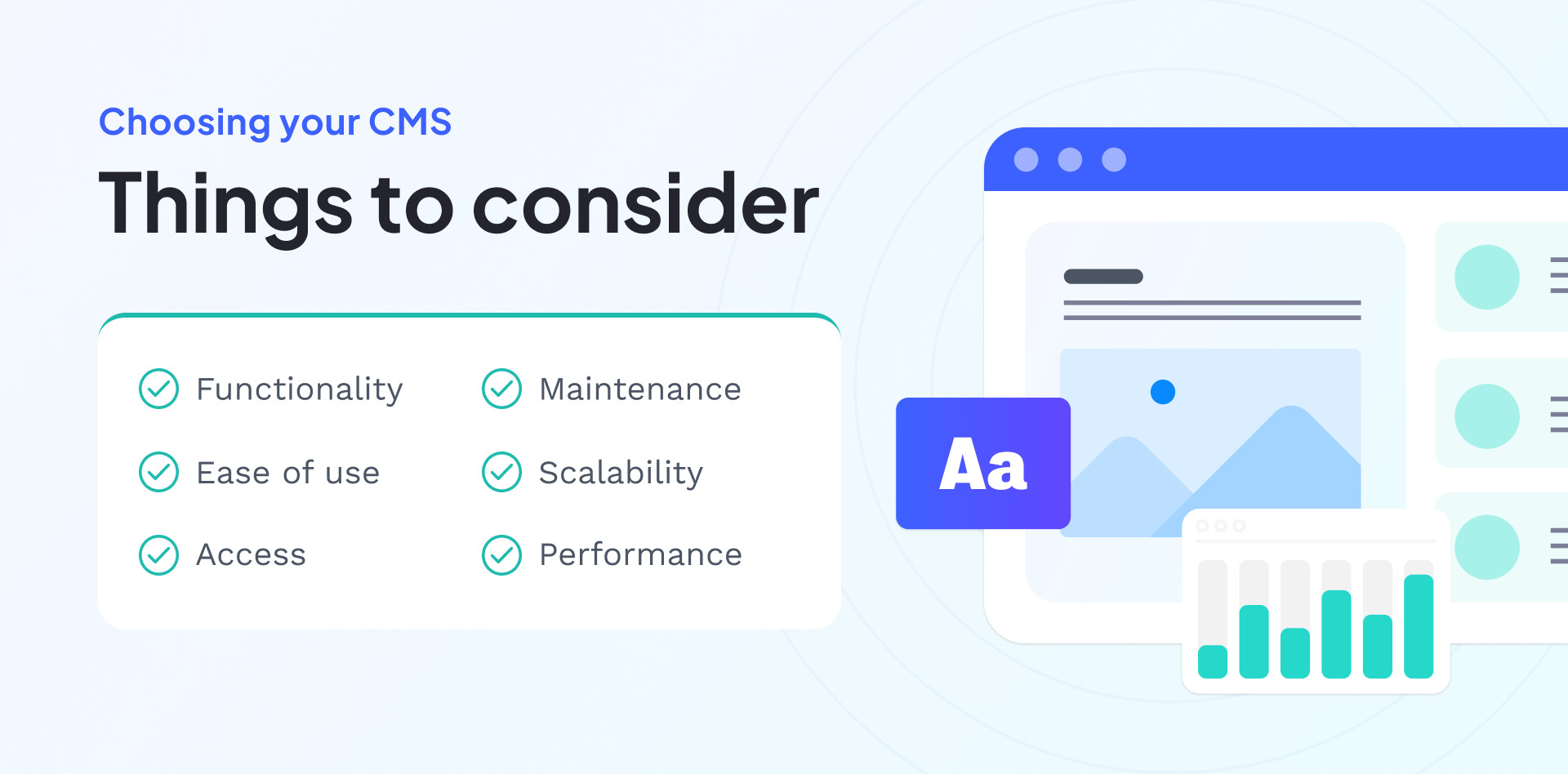 Infographic showing the key considerations for choosing a CMS